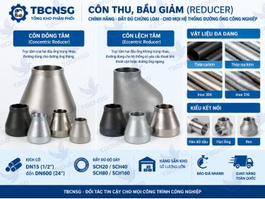 Bảng Giá Côn Thu Bầu Giảm Inox Thép Mạ Kẽm Hàn Ren DN15-DN600