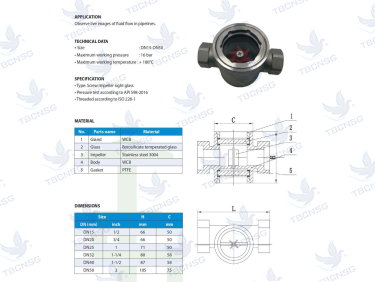 Kính quan sát dòng chảy TLSH TSG-118 nối ren cánh quạt xoay