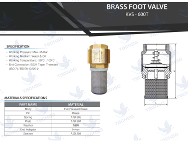 Rọ bơm KVS model KVS 600T thân đồng nối ren PN25