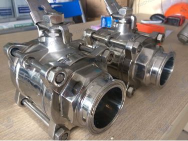 Van Bi Inox Vi Sinh 304 316L 3 Ngã Clamp Hàn Tay Gạt Khí Nén