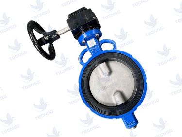 Van bướm Shinyi WBGS kiểu kẹp Wafer - Tay quay hộp số trợ lực