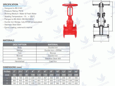 Van cổng OS&amp;Y KVS model KVS-400B ty nổi thân gang cánh bọc cao su
