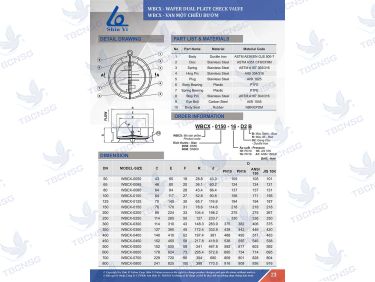 Van một chiều cánh bướm Shinyi WBCX - Van kẹp Wafer chống búa nước cho hệ thống PCCC