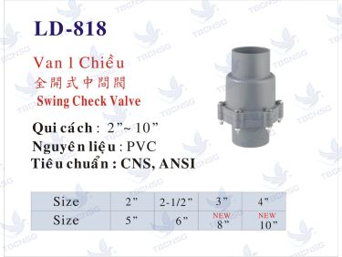 Van Một Chiều LD model LD-818 thân nhựa PVC nối dán keo