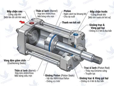 Xi lanh khí nén là gì? Cấu tạo và ứng dụng thực tế từ chuyên gia