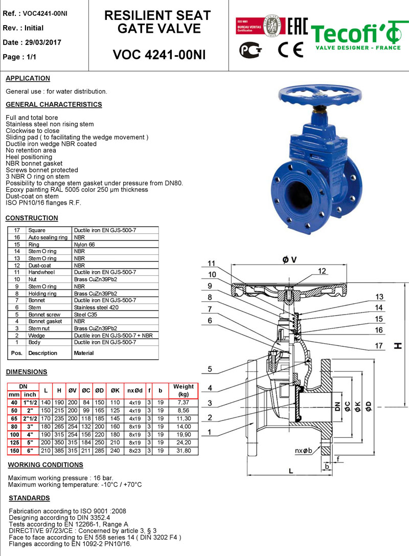 Tecofi gate valve